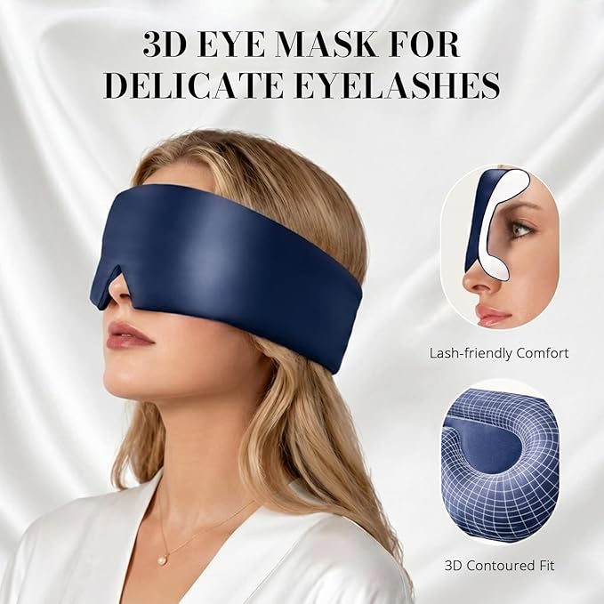 22 Momme Pure Mulberry Silk Sleep Mask, 3D Contoured Cup Eye Mask for Sleeping, Super Soft Breathable Blindfold with Adjustable Strap, Perfect Blocks Light for All Night Sleep, Blue