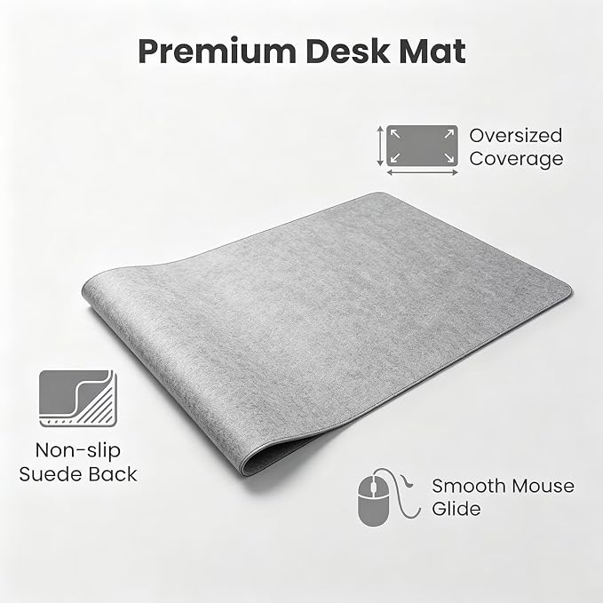 Leather Desk Pad Protector, Non-Slip Computer Mat for Desktop, PU Leather Office Desk Mat for Home & Office, Waterproof Laptop Table Blotter and Keyboard and Mouse, Gray (30.5''X39.5'')