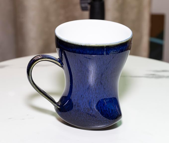 12Oz Color Glazed Ceramic Coffee Mug,Cool Cup With Handle Suitable for Office and Home,Drinking Coffee, Tea, Cocoa and Milk Lead cadmium free, Dishwasher Microwave Safe (Brushed blue)