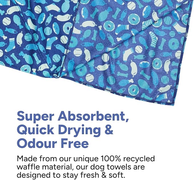 Dock & Bay Pet Towel - Super Absorbent & Quick Drying Dog Towels with Bag - 100% Recycled - A Dogs Dinner, Large (120x70cm, 47x27)