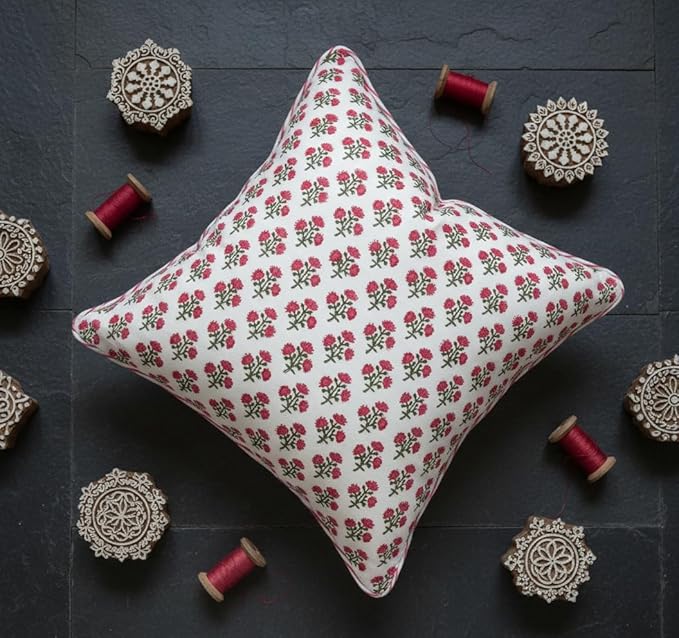 ATOSII Block Print Boho Throw Pillow Covers, 20 X 20, Set of 2, Decorative Couch Pillows for Living Room, 100% Cotton Canvas Acccent Pillows, Christmas Thanksgiving Fall Preppy Throws - Gulbahar Pink