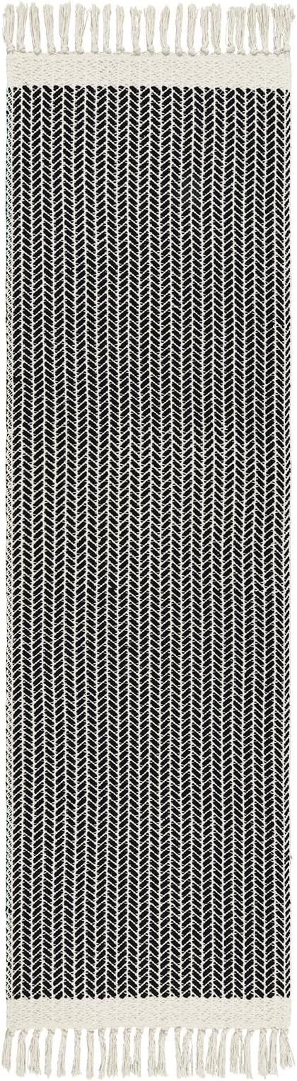 Lahome Belle Boho 2x7 Hallway Runner Rug, Bathroom Runners Lightweight Entry Woven Cotton Black Runner Rug with Tassels, Farmhouse Door Mats Indoor Low Pile Carpet for Laundry Room Decor
