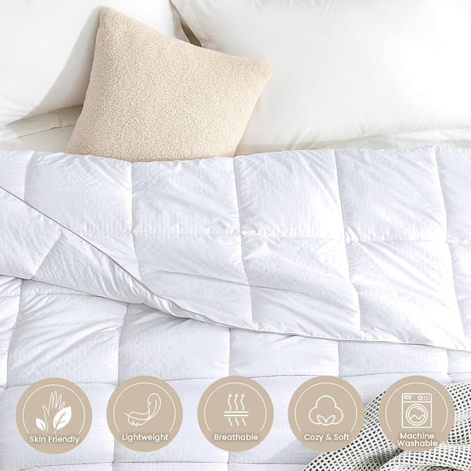 Homelike Moment Twin Comforter Duvet Insert - White Down Alternative Bed Comforter Twin Size, Lightweight Bedding Comforters Quilted Soft All Season with Coner Tabs White Square Embossed