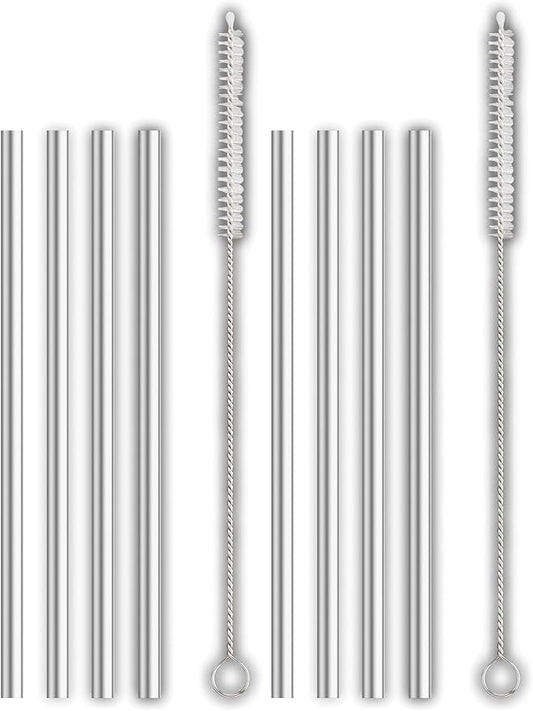 HIC Kitchen Bar Reusable Cocktail Straws with Cleaning Brush, 18/8 Stainless Steel, Set of 4 (Pack of 2)