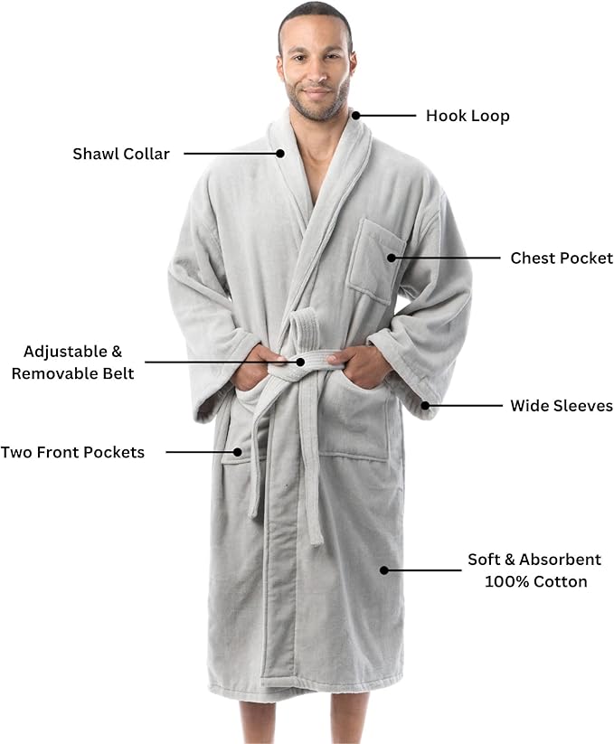 Alpine Swiss Pure Cotton Mens Terry Cloth Bathrobe Super Absorbent Spa Robe