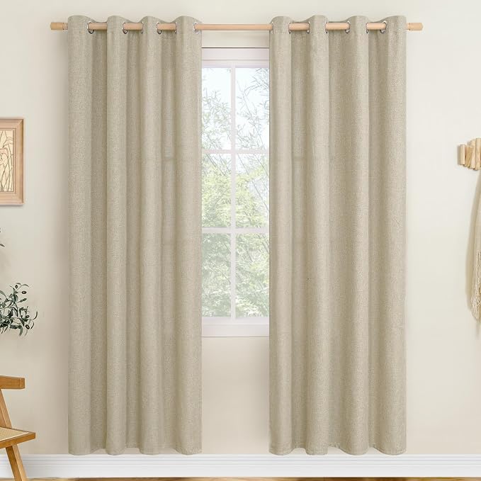 LAMIT Linen Blend Camel Curtains 78 Inch Length for Living Room, Grommet Light Filtering Panels Neutral Country Rustic Farmhouse Boho Drapes for Bedroom, 2 Panels Set, 52 x 78 inch