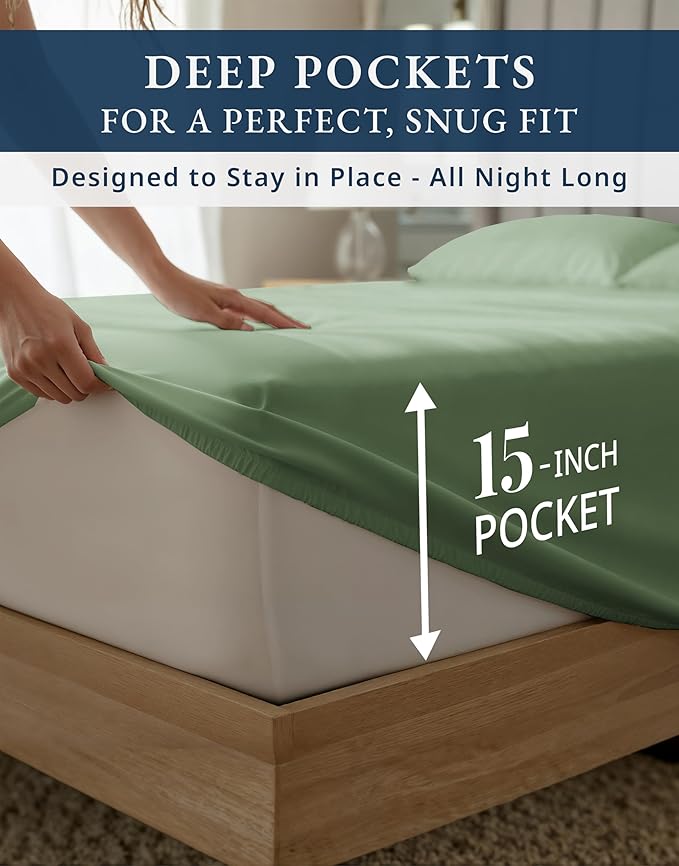 LANE LINEN Luxury Hotel Style 100% Egyptian Sheets Twin Size Bed Set - 1000 Thread Count, Mercerized Cotton, Sily Finish, No Pill Fade Resistant Bedding Sheets & Pillowcases Jaquard - Iceberg Green