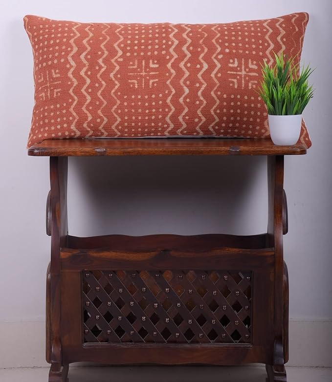 Trade Star 100% Cotton Throw Pillow Cover Handwoven Oblong Pillow Case Indian Cushion Cover Boho Luxury Living Room Decor Ethnic Rectangle Spring Pillow Case (Rust ALMA 12X24 INCHES)