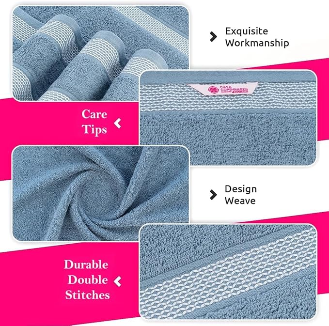 CASA COPENHAGEN Solitaire 6Pcs 100% Egyptian Cotton Large Designer Towels Gift Set- Slate Blue, 600GSM, 2Bath 2Hand 2Washcloths, Bath Towels for Bathroom Set for Women & Men