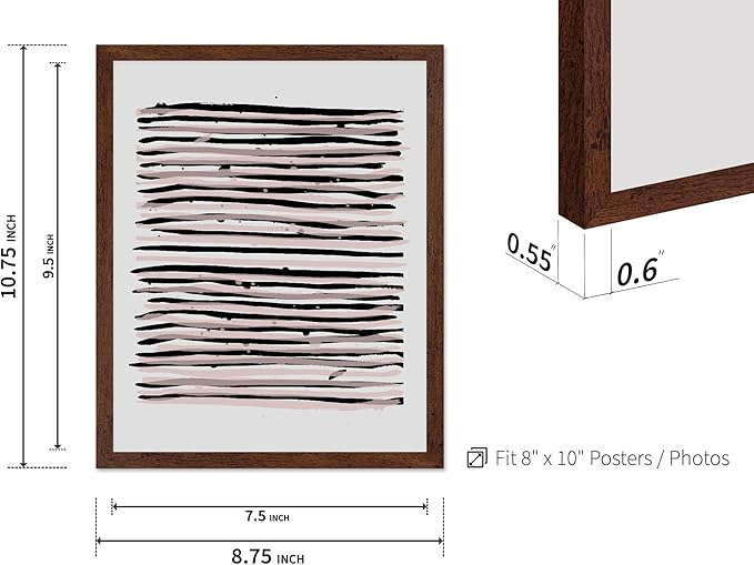 Monem Art Black and Blush Abstract Line Painting Print - Minimalist Scandinavian Art Poster - Wall Decor for Living Room, Bedroom or Office - 8x10 Brown Framed Wall Art by Mareike Bohmer