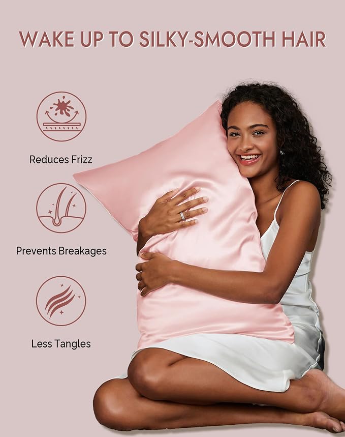SilkSilky 100% Mulberry Silk Pillowcase - Pure 22 Momme High-Grade 6A Fibers for Hair & Skin, Envelope Closure, Natural, Organic, Breathable & Cooling Pillow Case (King, Pink)