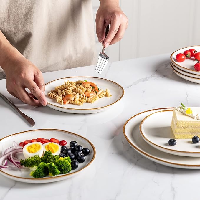 AmorArc Ceramic Dinnerware Sets,Handmade Reactive Glaze Plates and Bowls Sets,Highly Chip and Crack Resistant | Dishwasher & Microwave Safe Dishes Set, Service for 4 (16pc)