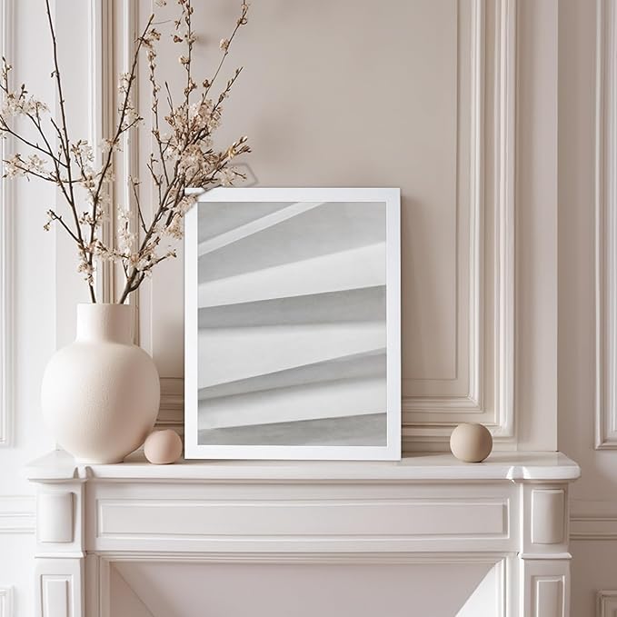 Monem Art Minimalist Paper Fold Abstract Print - Scandinavian Monochrome Texture Poster - Wall Decor for Living Room, Bedroom or Office - 8x10 White Framed Wall Art by Mareike Bohmer