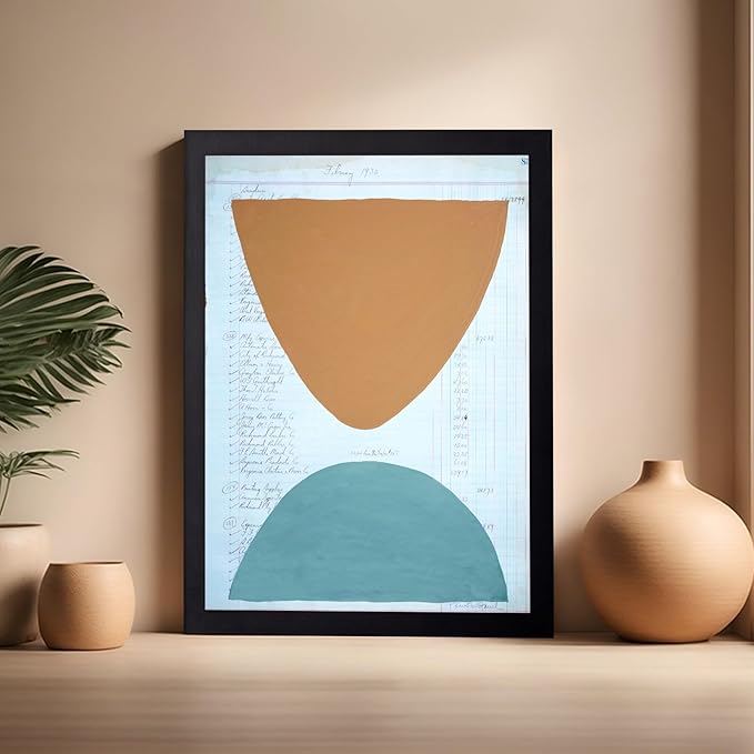 Monem Art Abstract Ledger Paper Geometric Print - Modernist Organic Shapes Art Poster - Wall Decor for Office, Living Room or Studio - 16x20 Black Framed Wall Art by Renee Stramel