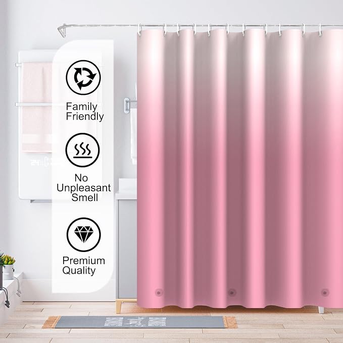 TIKABC Shower Curtain Liner, 4G PEVA Shower Liner, Plastic Waterproof Shower Curtains, with Grommet Holes and 3 Magnetic Weights(Gradient Pink)