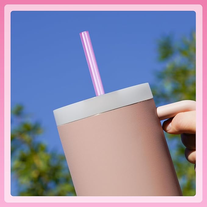 NiHome 12-Pack Plastic Reusable Drinking Straws Fit for Stanley 40 oz 30oz 64 oz Tumbler, 6 Color 12 In Reusable Straws Fit for Stanley Cups, 2 Brushes, BPA-Free for Cold & Hot Drinks (Gradient Pink)