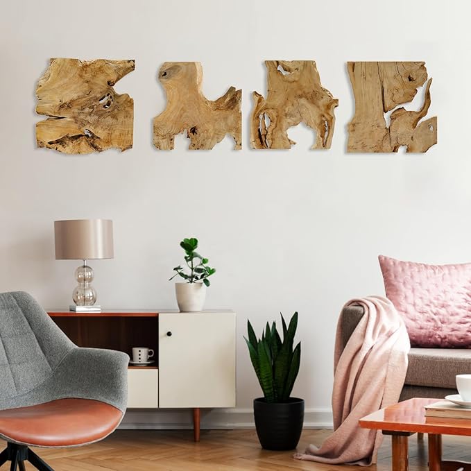 Natural Wood Wall Art - Handcrafted Rustic Decor, Frameless Design for Living Room, Bedroom, Kitchen, or Office - Unique Organic Charm for Your Home