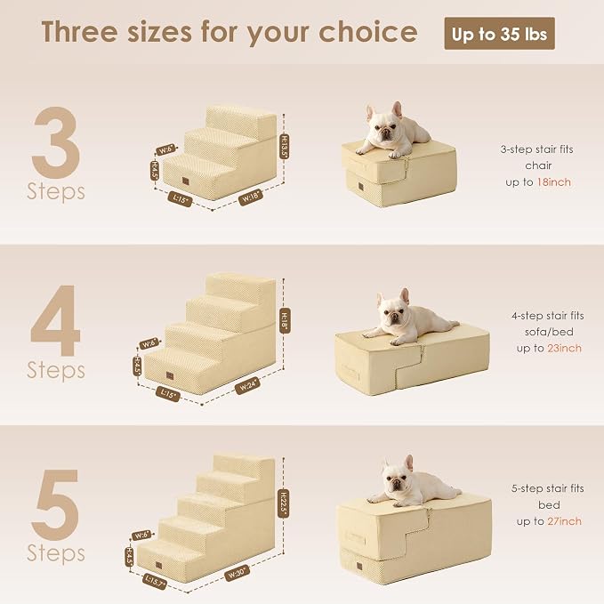 EHEYCIGA Dog Stairs for High Bed 22.5" H, 5-Step Dog Steps for Bed, Pet Steps for Small Dogs and Cats, Non-Slip Balanced Pet Ramp Indoor, Graige