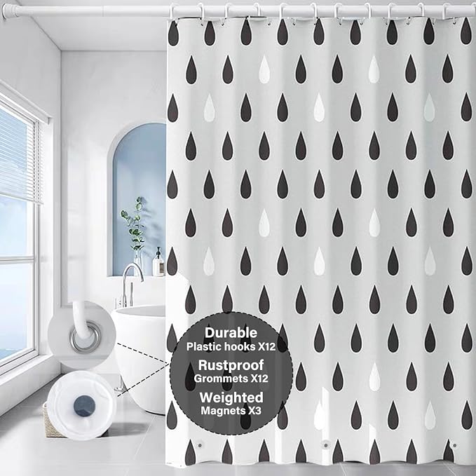 Plastic Shower Liner - Premium EVA 6G Shower Curtain Liner with Rustproof Grommets and 3 Weighted Magnets, Waterproof Shower Curtains for Bathroom (Droplet, 72" x 78")