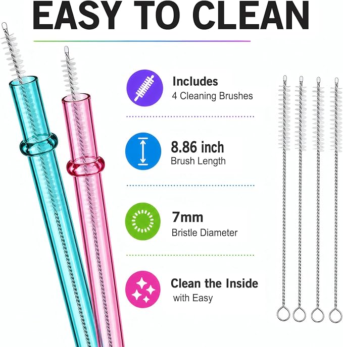 24 Pack Reusable Plastic Straws with 4 Brushes, 9" Tritan Hard Straws | 12 Clear Colors Replacement Straws for 12oz 16oz 20 oz Tumblers, Mason Jars, Stanley, YETI, Starbucks Cups, BPA Free