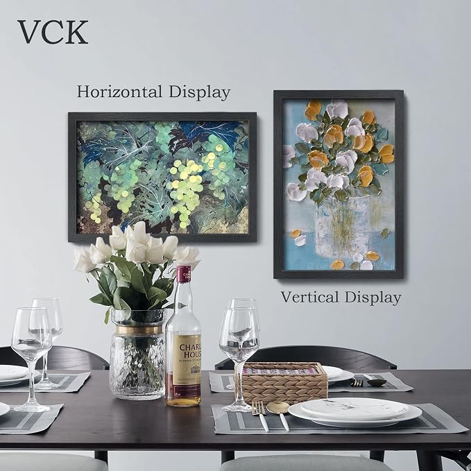 VCK 16x24 Picture Frame Set of 4, Gallery-Quality Black Wood Poster Frames, 1.1-Inch Wide Border, Polished Plexiglass, Vertical or Horizontal Wall Display for Photo/Art/Prints