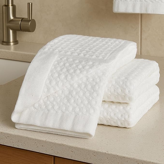 Italic Sedona Waffle Hand Towels – 410 GSM 100% Cotton, Set of 2, Lightweight, Quick-Drying & Textured Towels, White