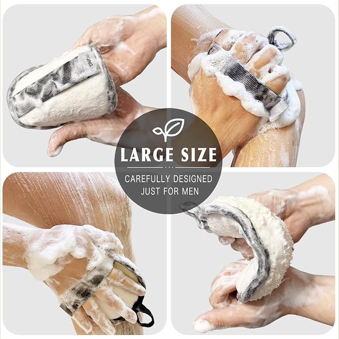YIQINGJIE Egyptian Loofah Body Scrubber for Men, XL Natural Luffa Sponge for Full-Body Exfoliation, 2 Pack, Black
