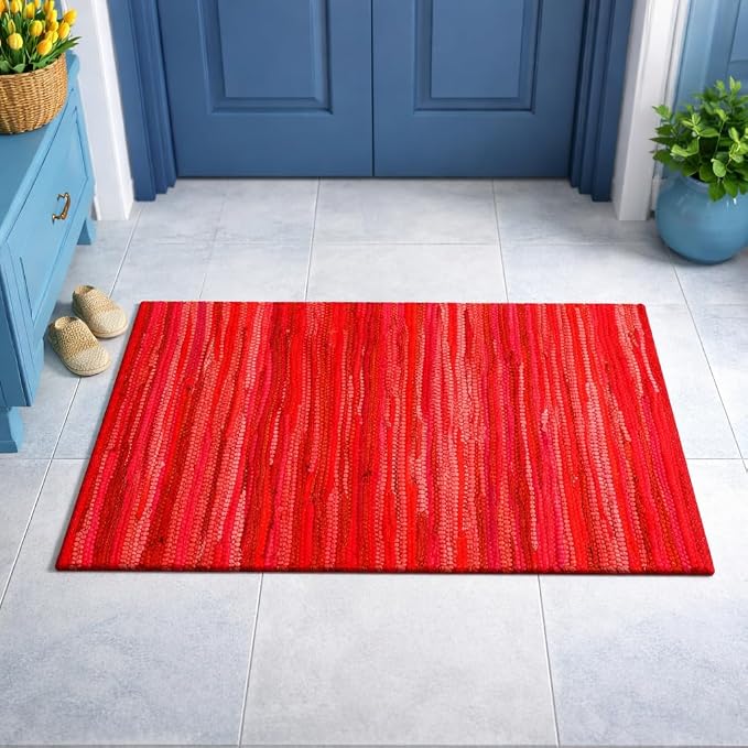 Savi Home Hand Woven 100% Cotton Chindi Rag Rug 20"x32" - Red Multi, Recycled Reversible Rug, Boho Farmhouse Rugs for Living Room, Dining Room, Kitchen, Entryway, Bedroom Rugs
