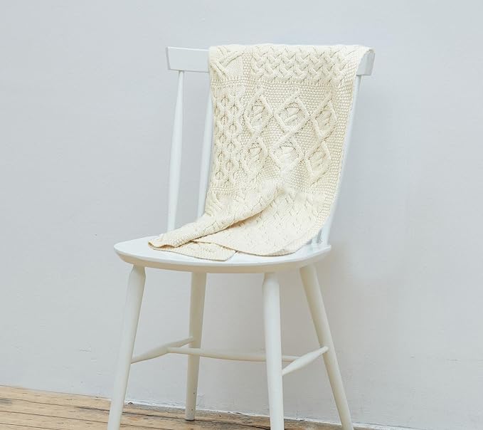 Aran Woollen Mills Supersoft Merino Knit Patch Cot Throw 22" x 32" (Natural)