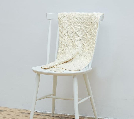 Aran Woollen Mills Supersoft Merino Knit Patch Cot Throw 22" x 32" (Natural)