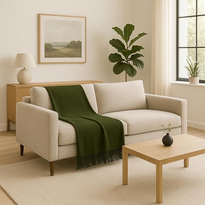 Lincove Pure Cashmere-Merino Wool Blanket - Warm & Soft Throw Blanket - 74"x55" Comfortable and Cozy Throw Blankets for Couch, Sofa, or Chair - Lightweight and Classic Throws - Olive