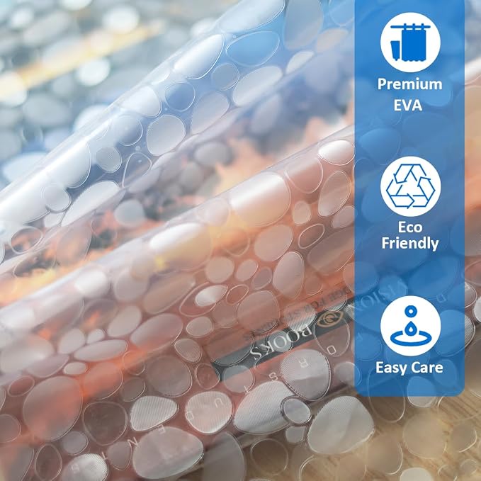 Shower Curtain Liner 36x72 Inch, 3D EVA Translucent Heavy Duty Plastic Shower Curtain Sets for Bathroom, Pebble Print, Vinyl, Stall Size