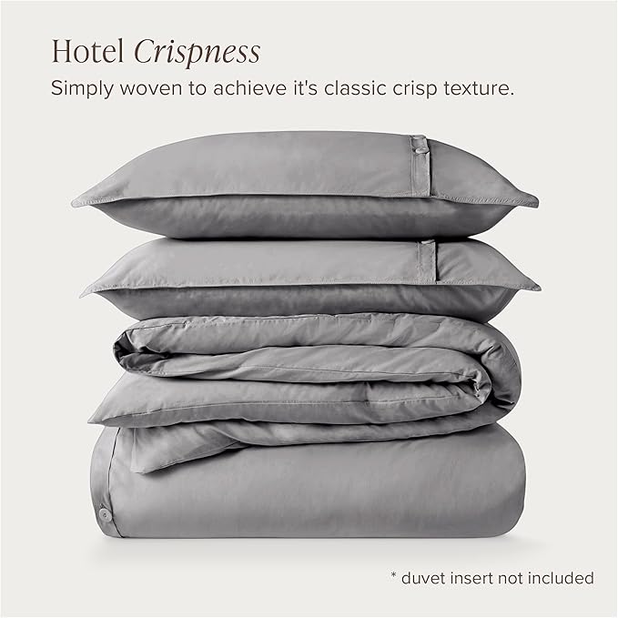 Bare Home 100% Organic Cotton California King Duvet Cover Set - Crisp Percale Weave - Lightweight & Breathable - Cooling Duvet Cover Set (California King, Light Grey)