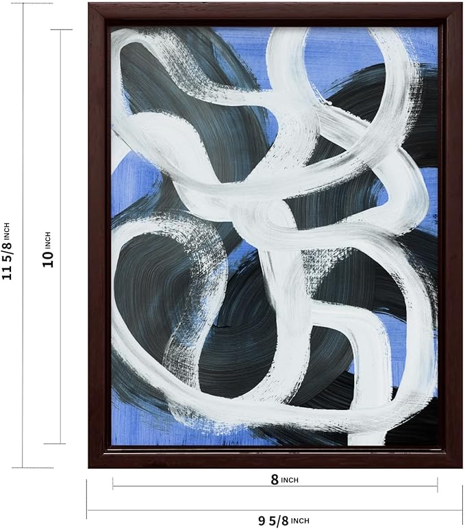 Monem Art Bold Blue Brushstroke Abstract Print - Modern Textured Line Art Poster - Wall Decor for Living Room, Bedroom or Office - 8x10 Brown Framed CANVAS Wall Art by Mareike Bohmer