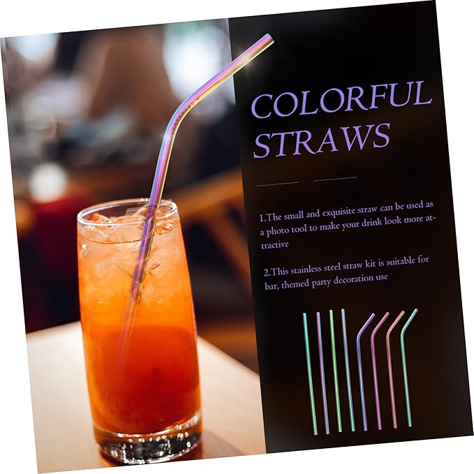 PRETYZOOM 11-Piece Stainless Steel Reusable Straws Set with Cleaning Brush and Storage Bag 304 Food-Grade Metal Straws for Smoothies Milk Tea and Juices