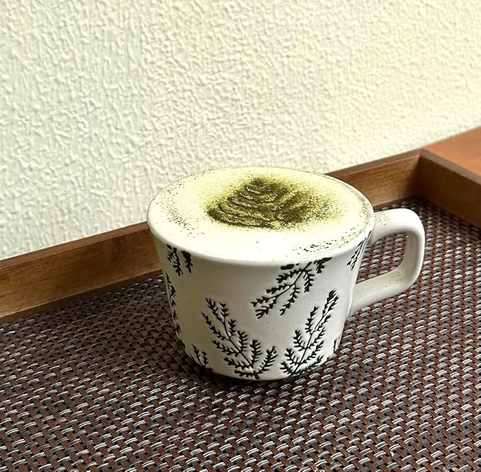 Handmade Ceramic Coffee Mug with Handle for Tea Latte,12 oz. Microwave Dishwasher Cup, Art Gifts Green Plant Leaf Mug, Cup for Coffee, Tea & Hot Chocolate, Cypress Leaves