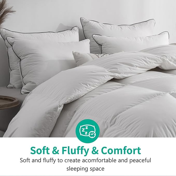 APSMILE Oversized King Feathers Down Comforter - Ultra Soft All Seasons 100% Organic Cotton Duvet Insert Medium Warm Quilted Bed Comforter with Corner Tabs (120x98, White)
