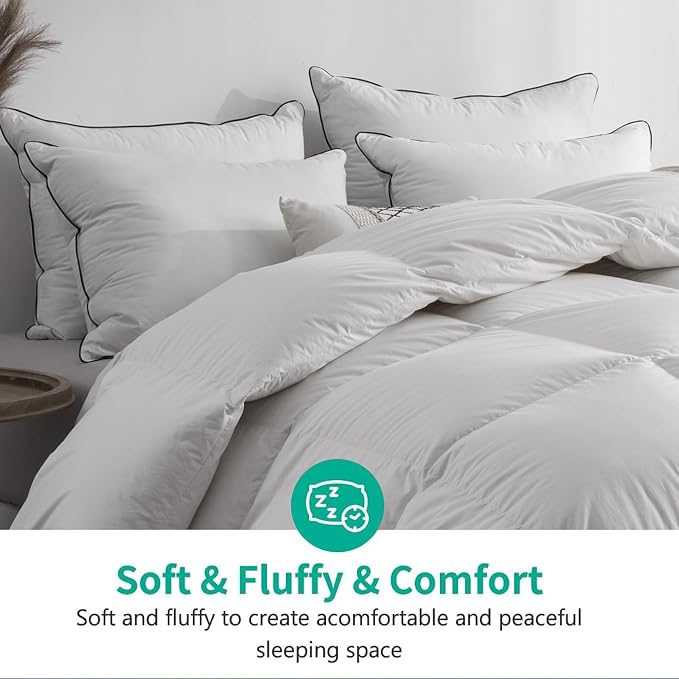 APSMILE Twin Size Feathers Down Comforter - Ultra Soft All Seasons 100% Organic Cotton Duvet Insert Medium Warm Quilted Bed Comforter with Corner Tabs (68x90,Ivory White)