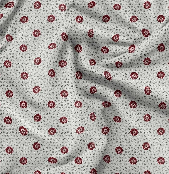 Soimoi Floral Print - White, Canvas Fabric Material - 56 Inch Wide, 1 Yard, Unstitched Fabric for Upholstery, Bags, Workwear and Outdoor Gear