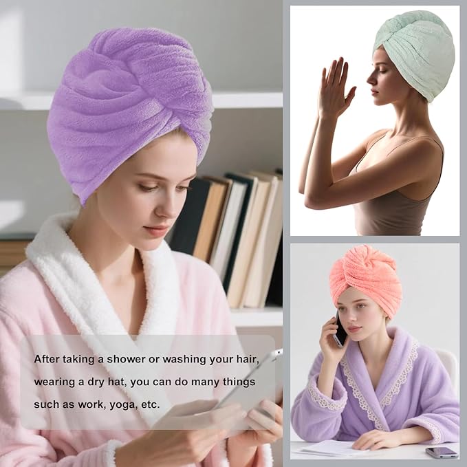 Microfiber Hair Drying Towel Wrap for Women, Hair Turbans Towel for Wet Hair,turbie Twist Hair Towels(The Color of the Picture is for Reference only) (Pink,Purple,Light Green)