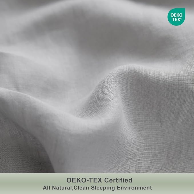 TOSMO 100% Linen Duvet Cover Set with Button Closure, 2 Pieces (1 Duvet Cover with 1 Pillowcase), Soft Breathable Durable Farmhouse Bedding - Twin, Soft Grey