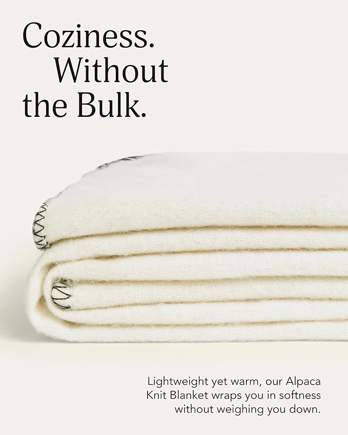 UnHide Knit Alpaca Blanket - 60" x 80" Ultra-Soft & Lightweight Throw - Made with Alpaca & Merino Wool - Sustainable & Ethically Sourced - Snow White