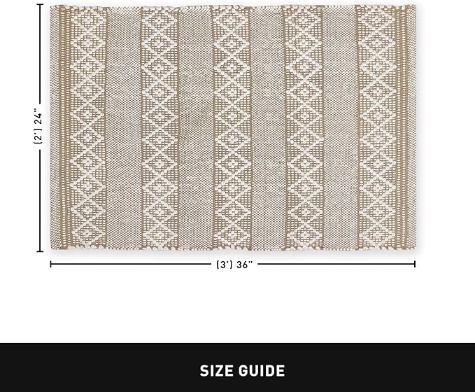 Chardin home Beige & White Boho Throw Rug 2x3 feet |Hand Woven Farmhouse Rug | Great in Kitchens entryways doormats Bathrooms Meditation Mat | Machine Washable & Reversible Cotton Rugs