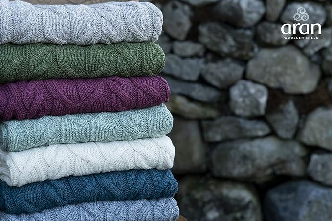 Aran Woollen Mills Irish Cable Knit Blanket Supersoft Merino Wool Throw Made in Ireland 40" x 60" (Seafoam Green)
