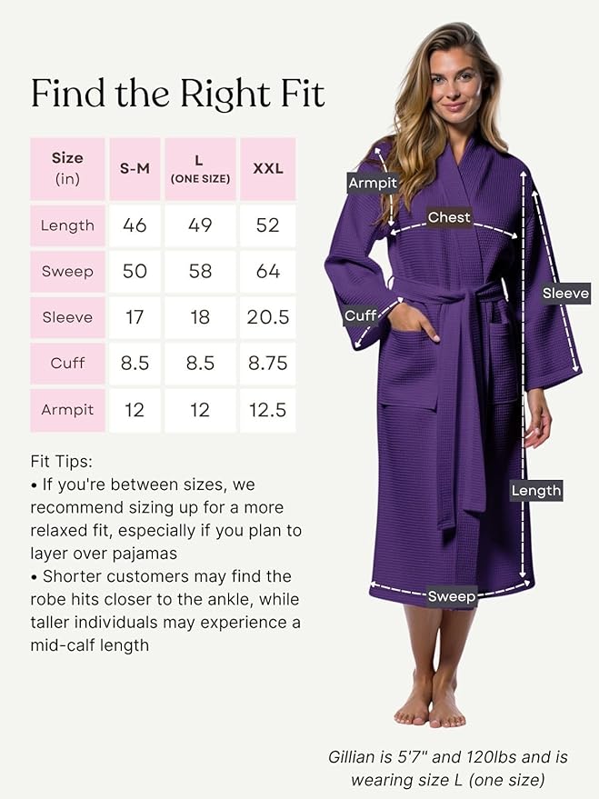 Turquaz Lightweight Waffle Knit Kimono Bathrobe - Soft Cotton Blend Spa Robe, Fast-Drying Full-Length Unisex Robes for Women