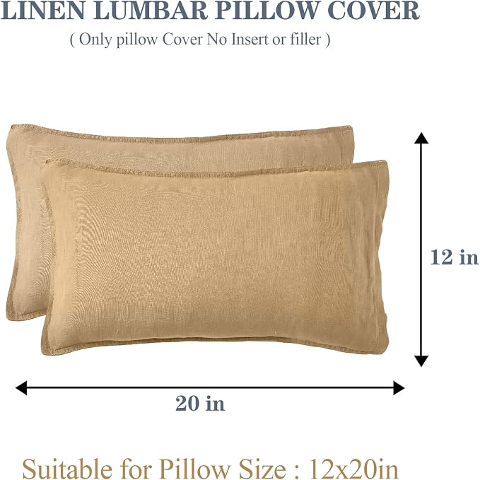 Simple&Opulence 100% Linen Lumbar Pillow Cover 12 x 20 Inches Set of 2 Rectangular Decorative Throw Cushion Cover for Couch Sofa Bed Living Room Office Soft Breathable Farmhouse - Sand