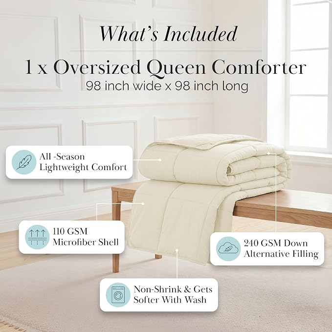 Southshore Fine Living, Inc. Full/Queen Comforter, Premium Quality All-Season Down-Alternative Comforter, Queen/Full Size, Cream