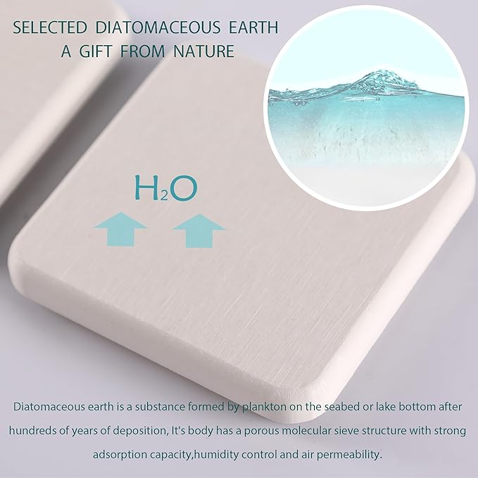 NiuYichee Water Absorbing Stone Tray for Sink, Quick-Drying Diatomite Bathroom Trays, Kitchen Sink Soap Dish, 2pcs 3.15 x 3.15in + 2pcs 6.3 x 3.15in, White