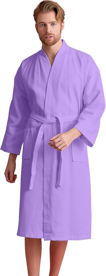 Men's Luxury Waffle Weaved Cotton Bathrobe - Lightweight & Soft - Quick Dry & Absorbent - Spa Robe for Men