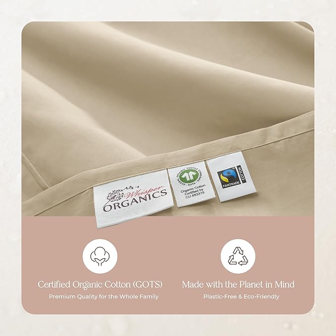 100% Organic Cotton Sheets Full Size - GOTS Certified Organic Bed Sheets with Deep Pocket 300 Thread Count & Cozy Sateen Weave Gets Softer with Each Wash - Luxury 4 Piece Set (Dune, Full)